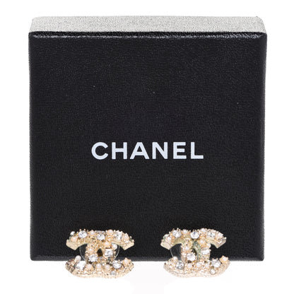 Chanel Pearl Crystal Baguette CC Earrings Gold 5 of 5