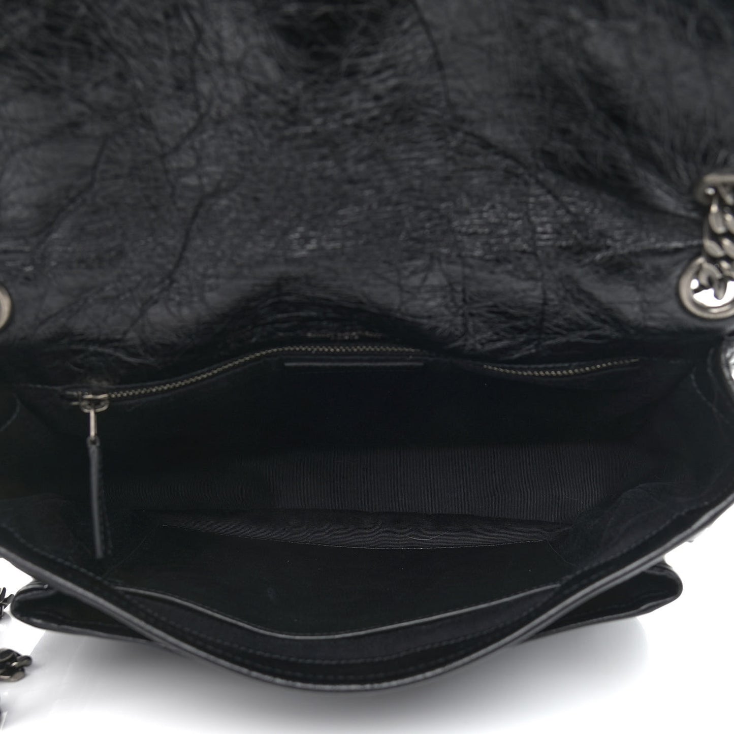 Crinkled Calfskin Matelasse Monogram Medium Niki Chain Satchel Black