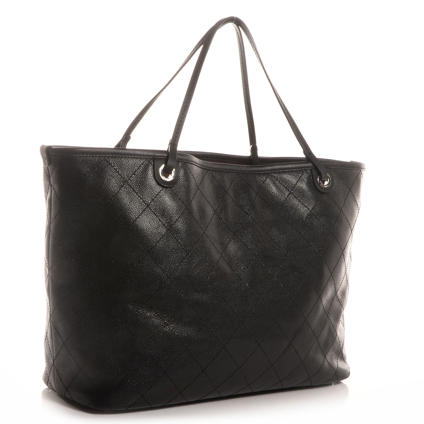 Grained Calfskin Large Shopping Fever Tote Black