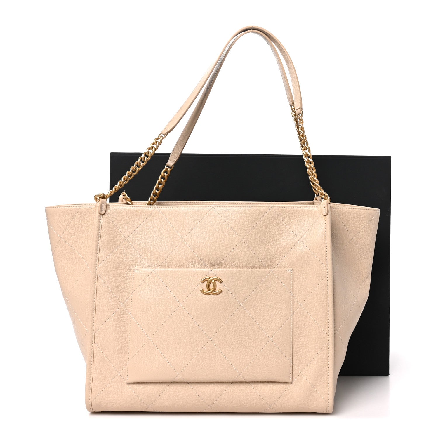 Chanel Caviar Stitched Pocket CC Large Tote Light Beige 11 of 11