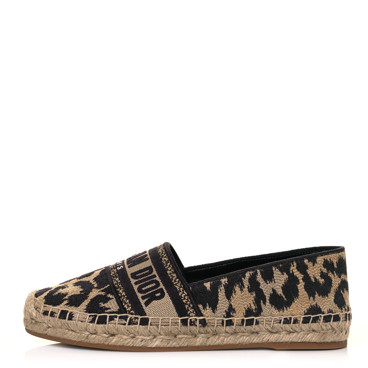 Cotton Embroidered Leopard Print Granville Espadrille 37 Natural