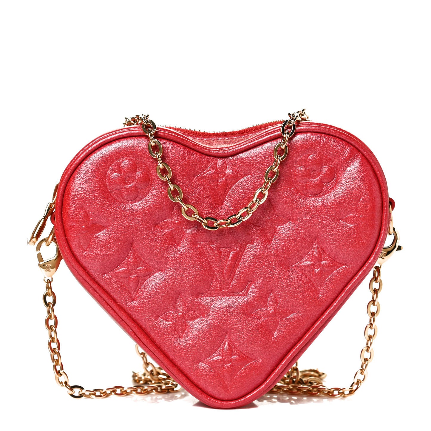 Lambskin Embossed Monogram Fall In Love Sac Coeur Heart Chain Bag Lipstick Red