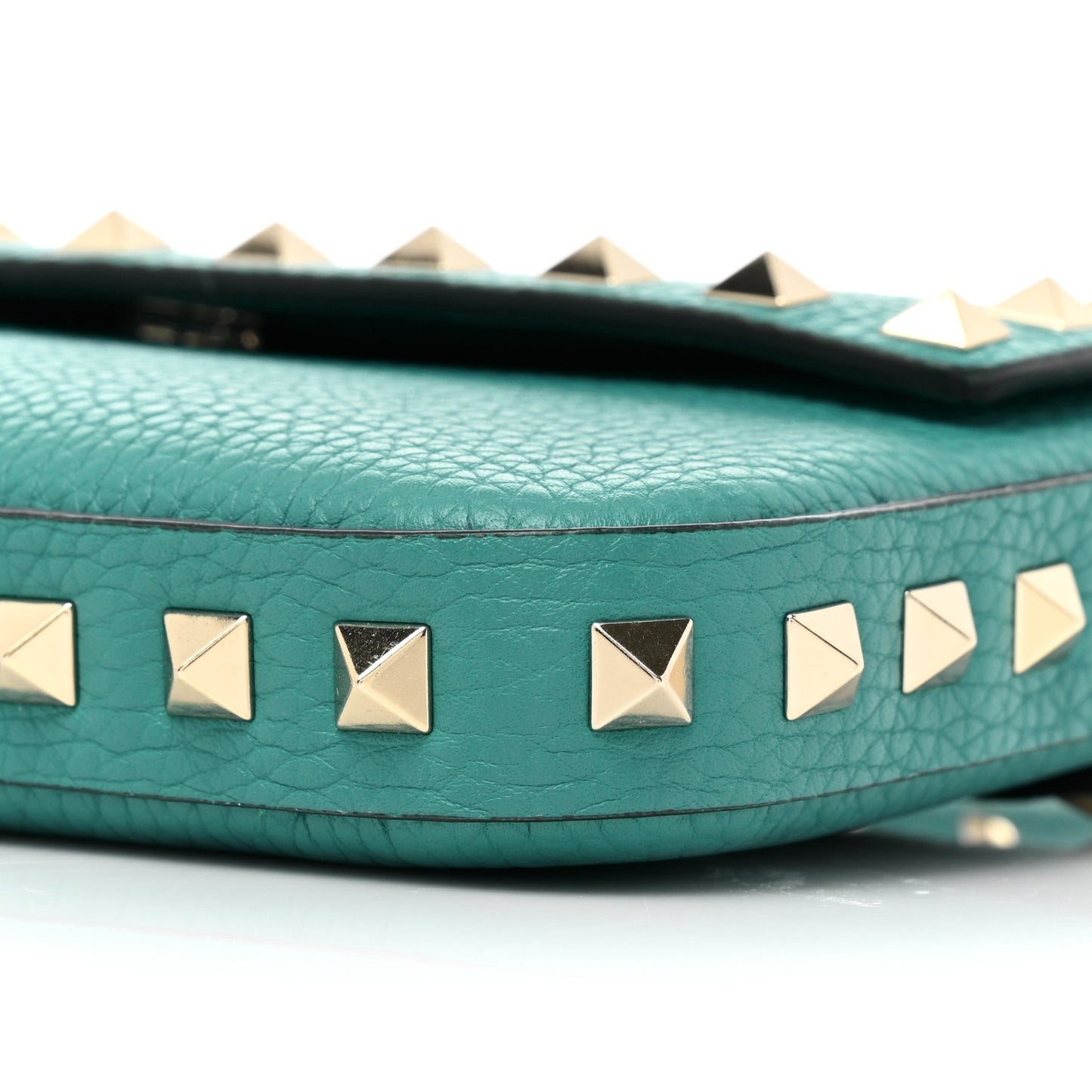 Grainy Calfskin Rockstud Crossbody Pouch Ultra Marine Green