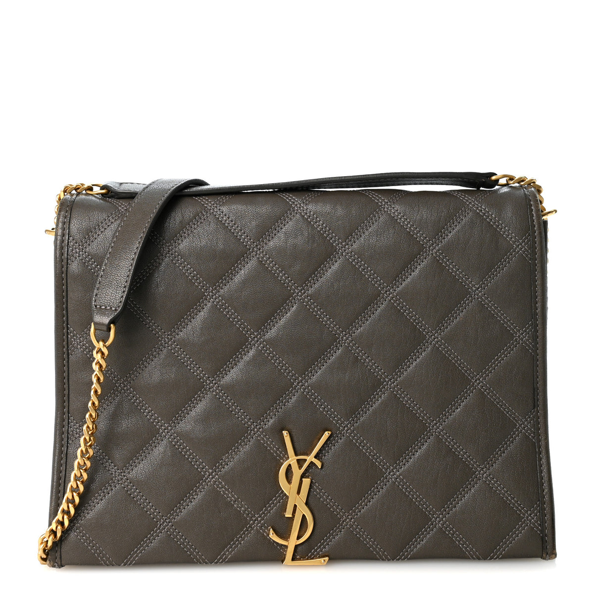 Lambskin Quilted Mini Becky Chain Bag Grey Kaki