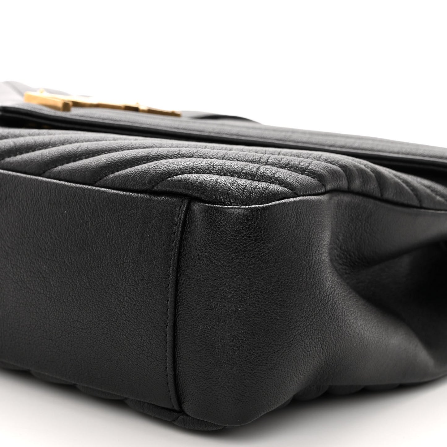 Sheepskin Matelasse Chevron Monogram Large College Satchel Black