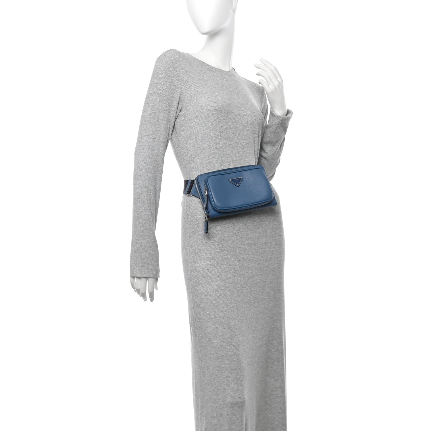 Prada Saffiano Travel Double Zip Crossbody Belt Bag Cobalto 2 of 10