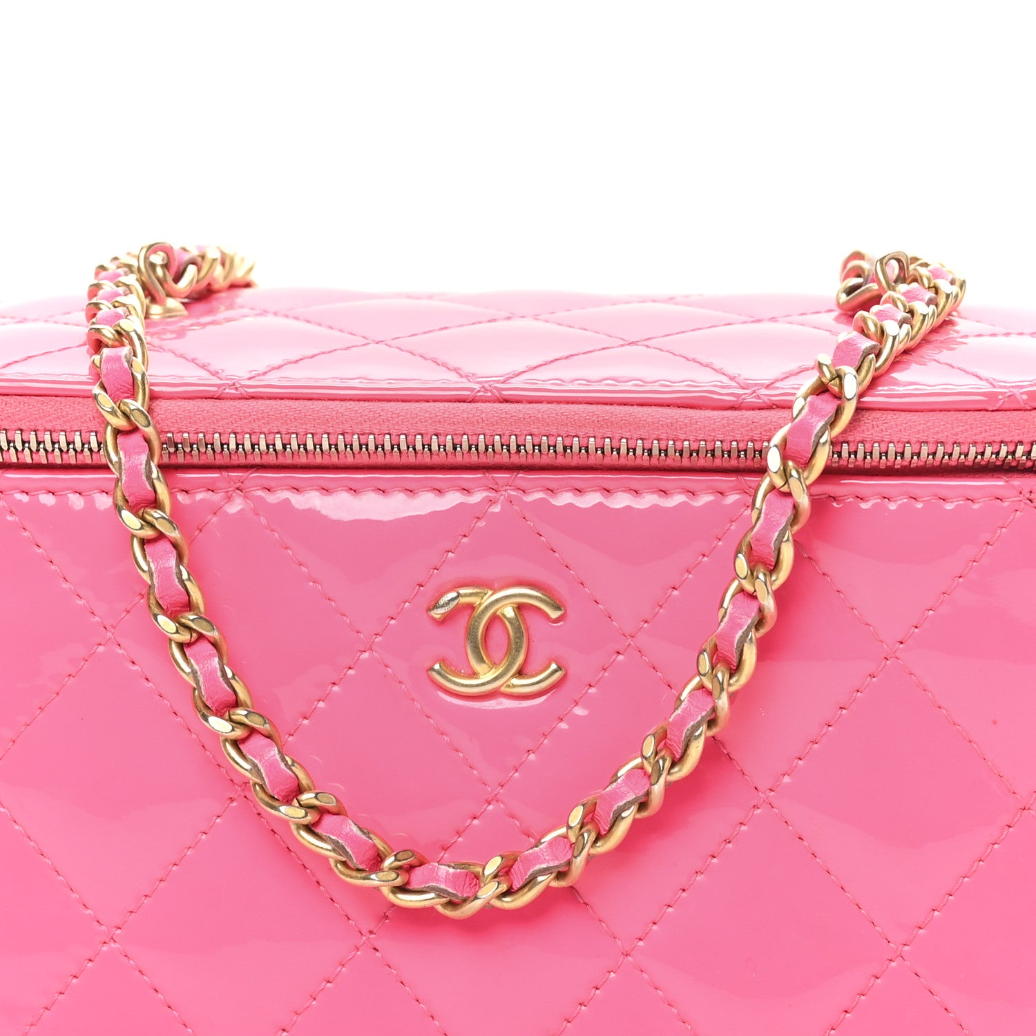 Chanel Patent Quilted Pearl Crush Small Vanity Case With Chain