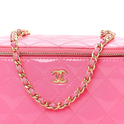 Chanel Patent Quilted Pearl Crush Small Vanity Case With Chain Neon Pink 9 of 11