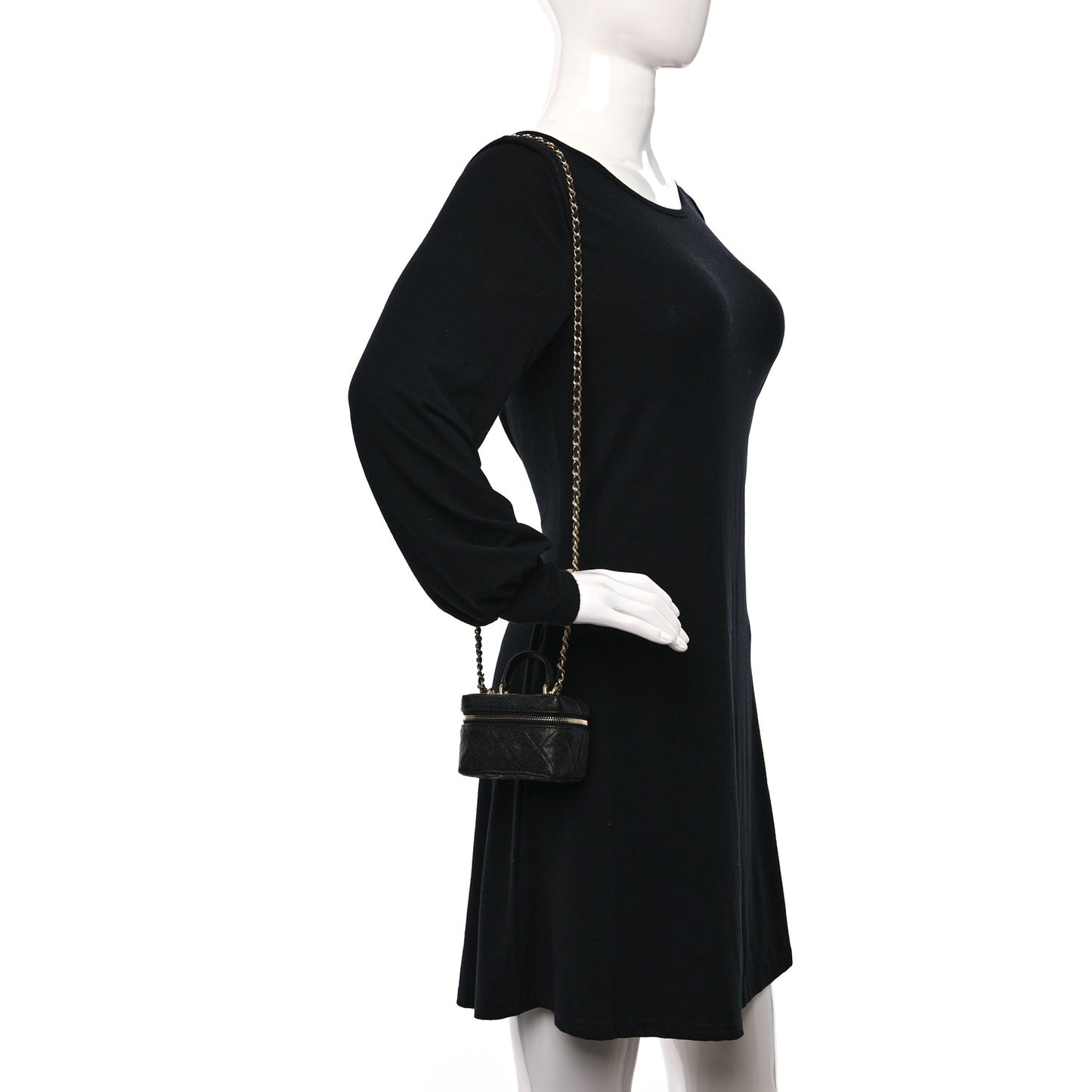 Caviar Quilted Mini Top Handle Vanity With Chain Black