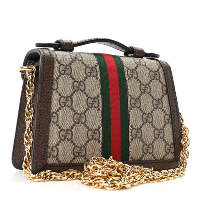 Gucci GG Supreme Monogram Textured Dollar Calfskin Web Mini Ophidia Padlock Top Handle Chain Shoulder Bag Beige Ebony New Acero 3 of 10
