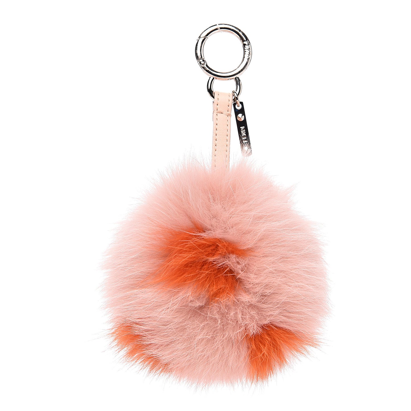 Fox Fur Polka Dot Pom Pom Bag Charm Light Pink Orange
