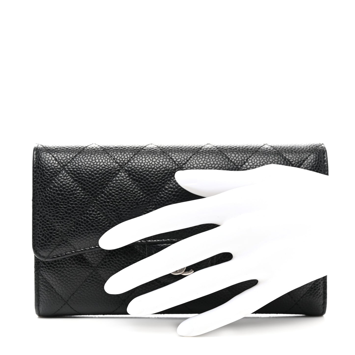 Caviar Quilted Long Flap Wallet Black