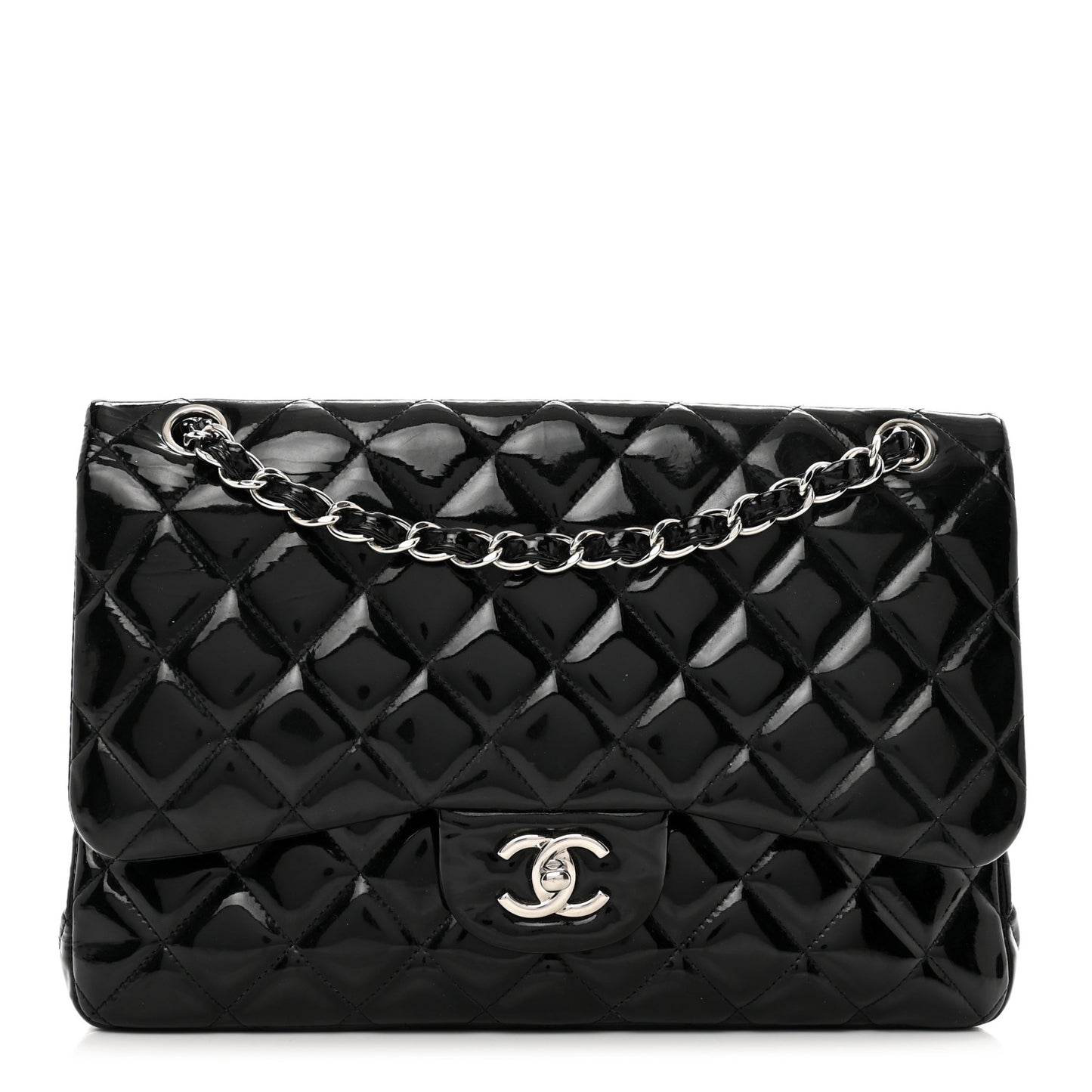 Patent Quilted Jumbo Double Flap Black
