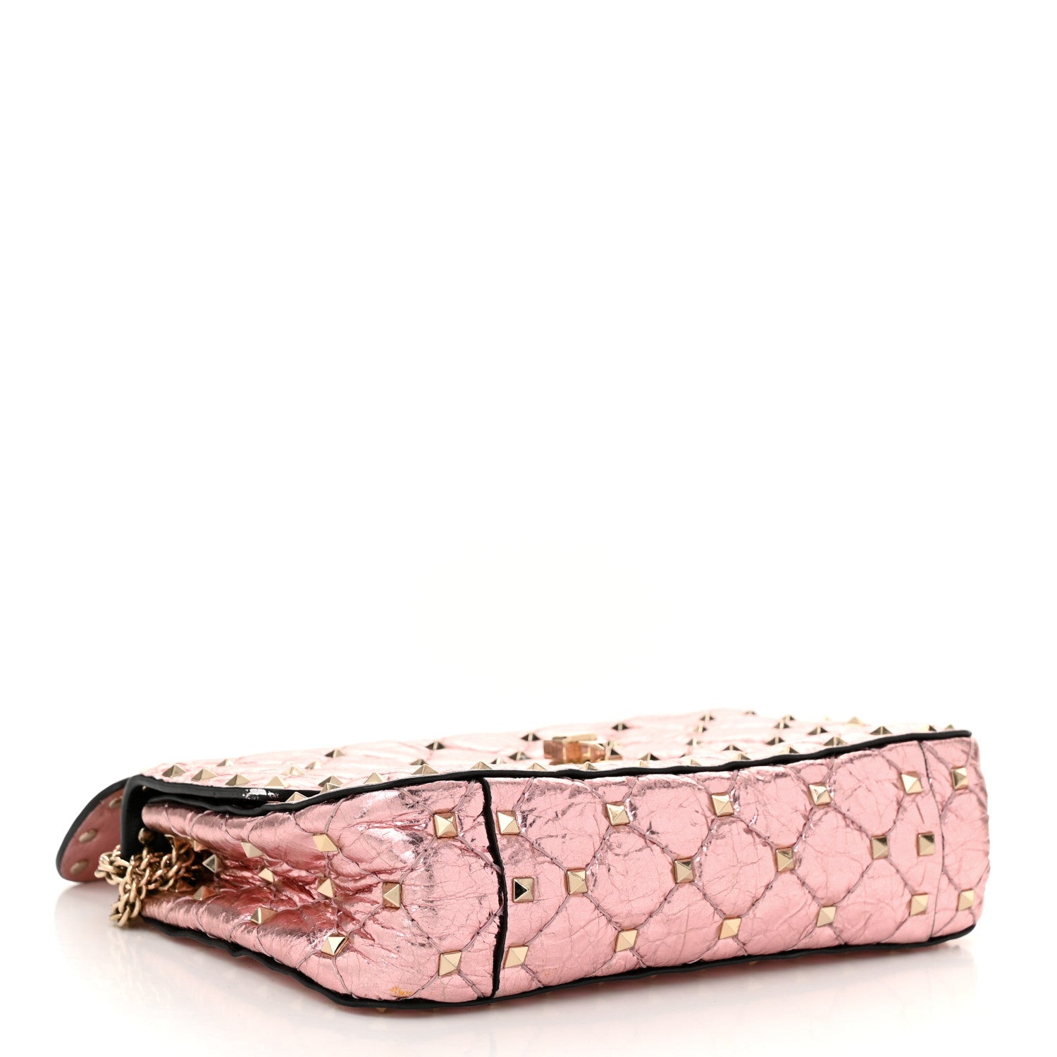 Valentino Garavani Metallic Wrinkled Lambskin Small Rockstud Spike Shoulder Bag Lipstick 4 of 10