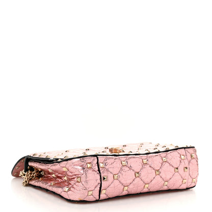 Valentino Garavani Metallic Wrinkled Lambskin Small Rockstud Spike Shoulder Bag Lipstick 4 of 10