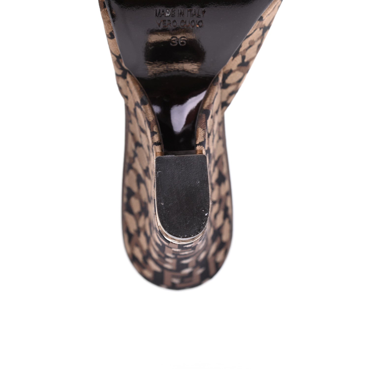 Fendi Fabric FF Wedge Mules 36 Black Brown 13 of 14