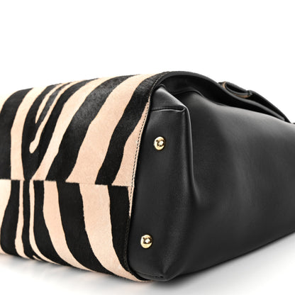Salvatore Ferragamo Calfskin Calf Hair Zebra Print Bitter Pocket Tote Black White 9 of 9