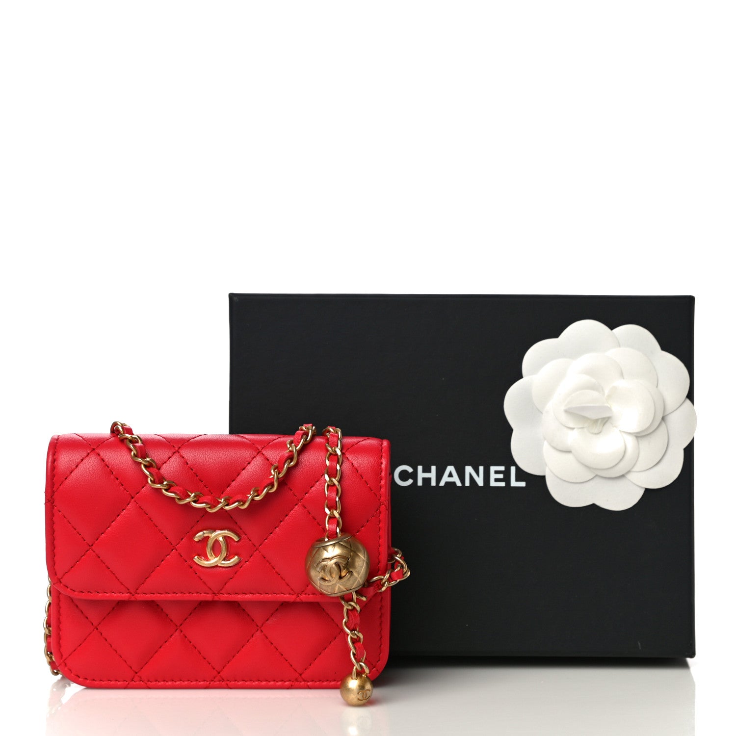 Chanel Lambskin Quilted Pearl Crush Clutch With Chain Red 11 of 11