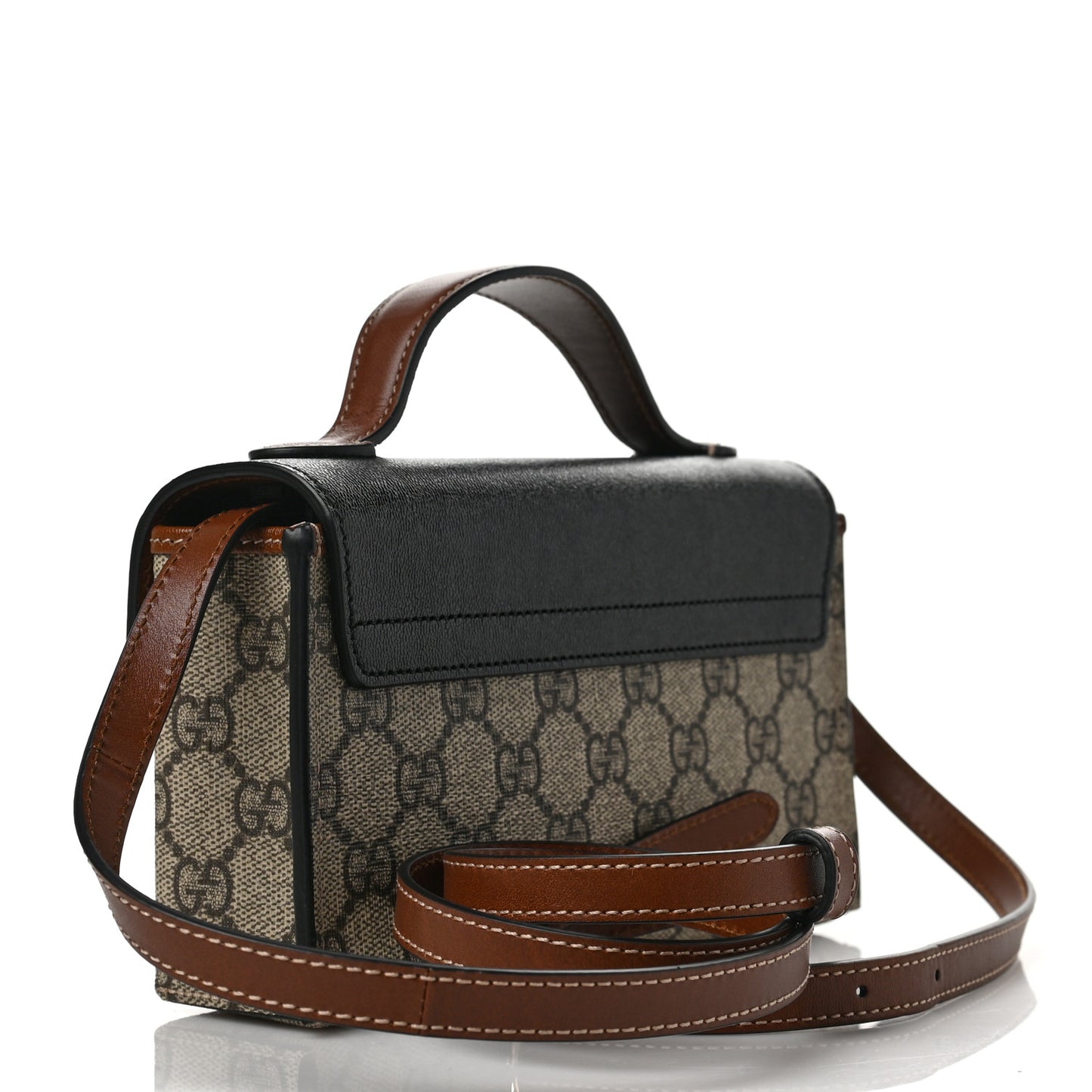 GG Supreme Monogram Calfskin Mini Padlock Top Handle Shoulder Bag Beige Black Cuir