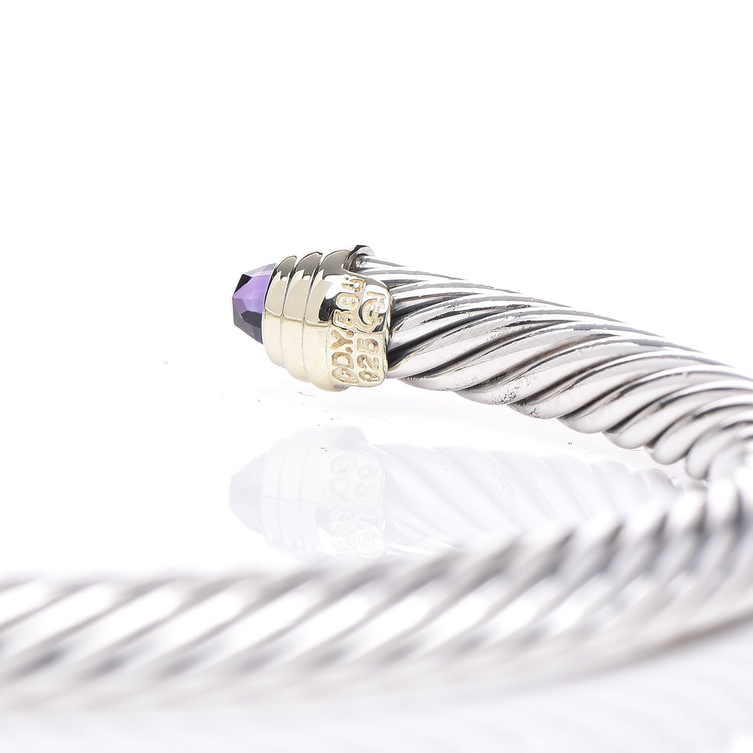 David Yurman Sterling Silver 14K Yellow Gold Amethyst 5mm Cable Classics Petite Color Bracelet 5 of 5