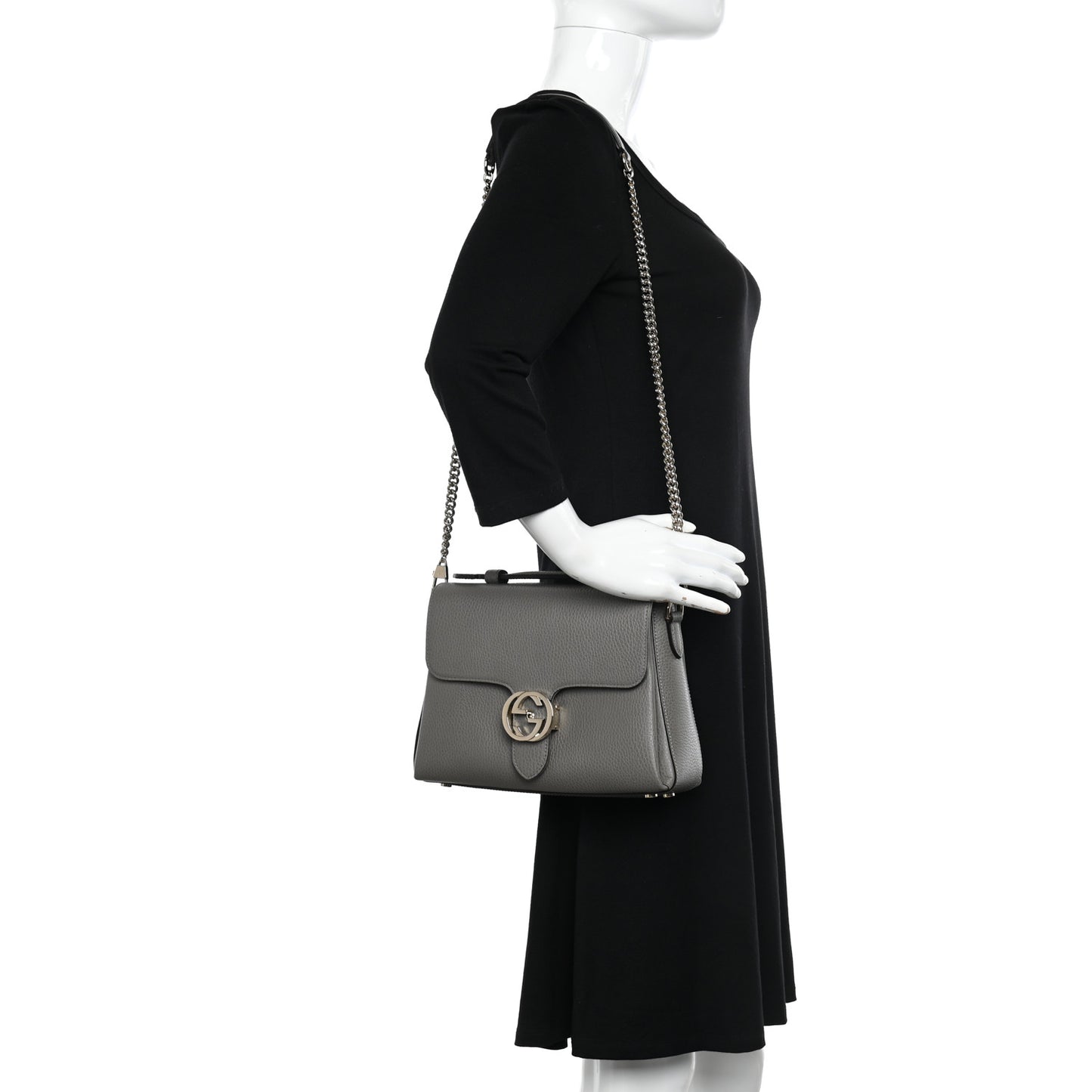 Dollar Calfskin Interlocking G Top Handle Shoulder Bag Loess