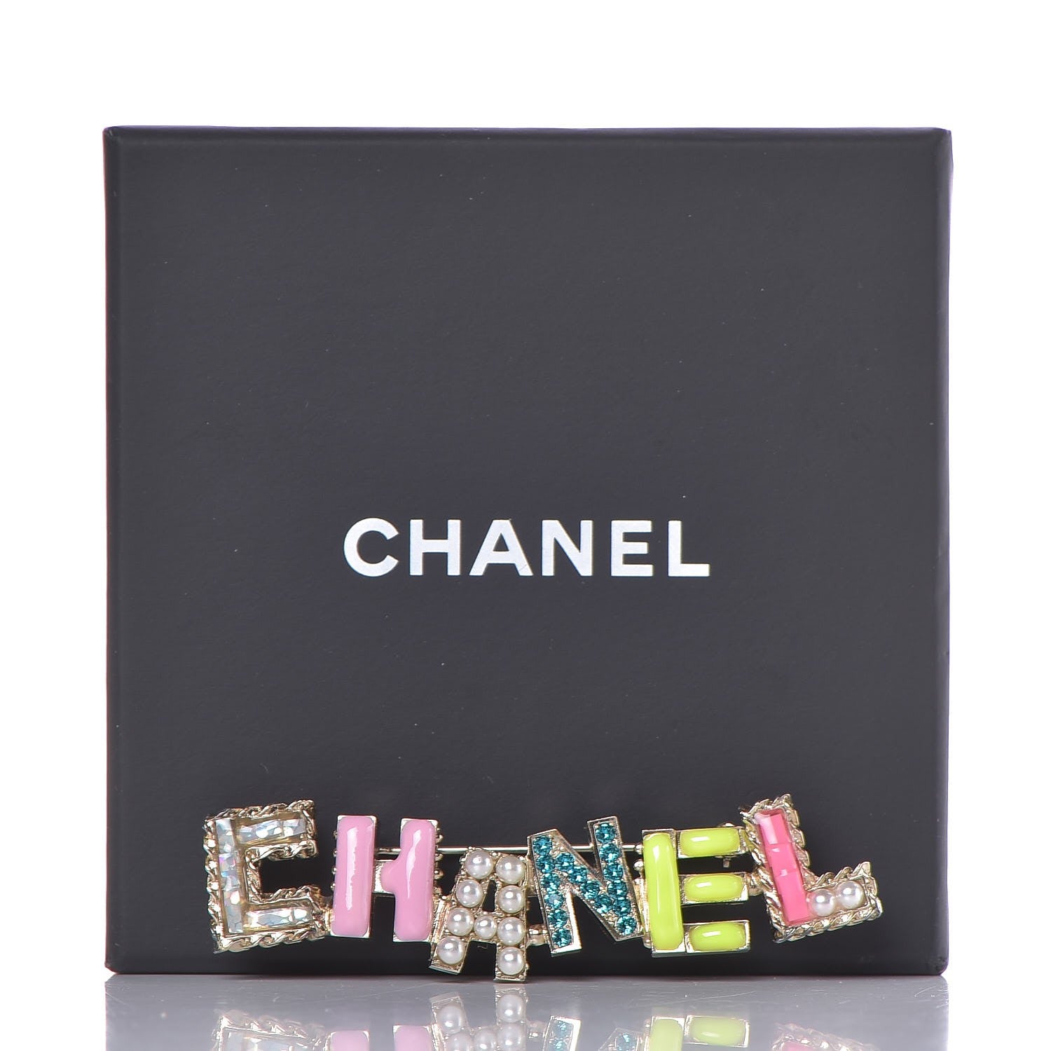 Chanel Pearl Enamel Logo Brooch Multicolor 5 of 5