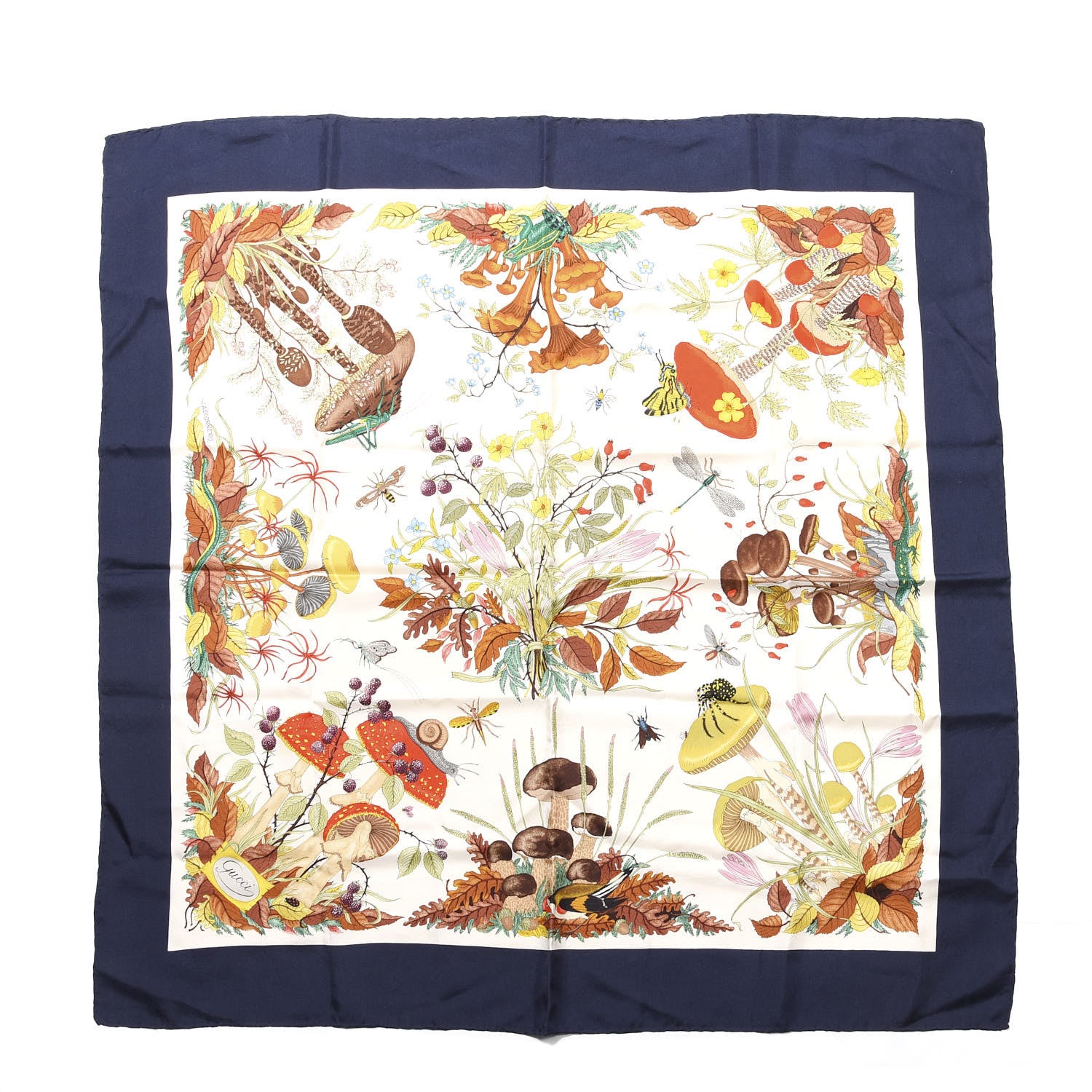 Gucci Silk Mushroom Scarf White Navy 1 of 3