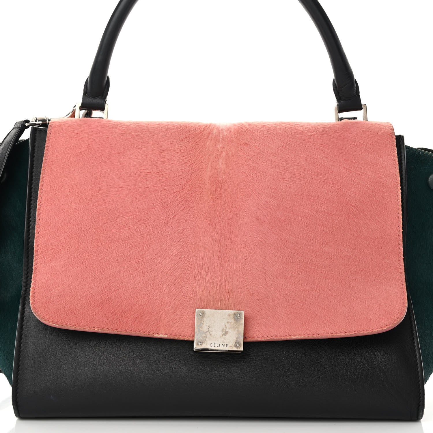 Celine Pony Hair Smooth Calfskin Medium Tri-Color Trapeze Pink Green Black 7 of 14