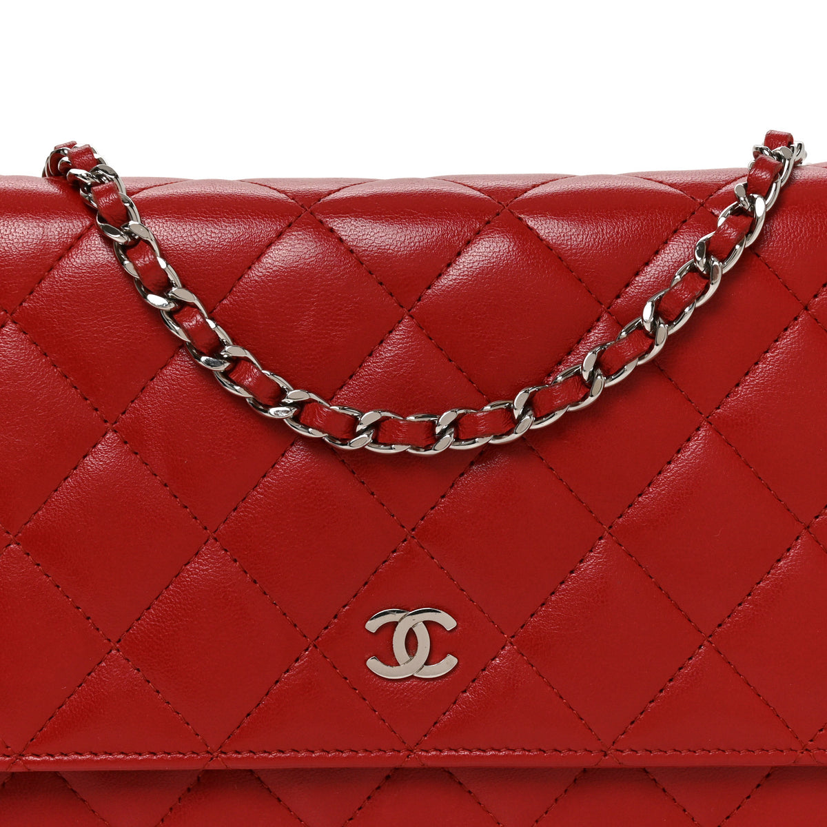 Chanel Lambskin Quilted Wallet On Chain WOC Red 9 of 11