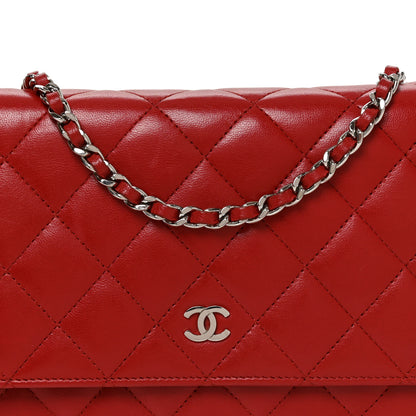Chanel Lambskin Quilted Wallet On Chain WOC Red 9 of 11