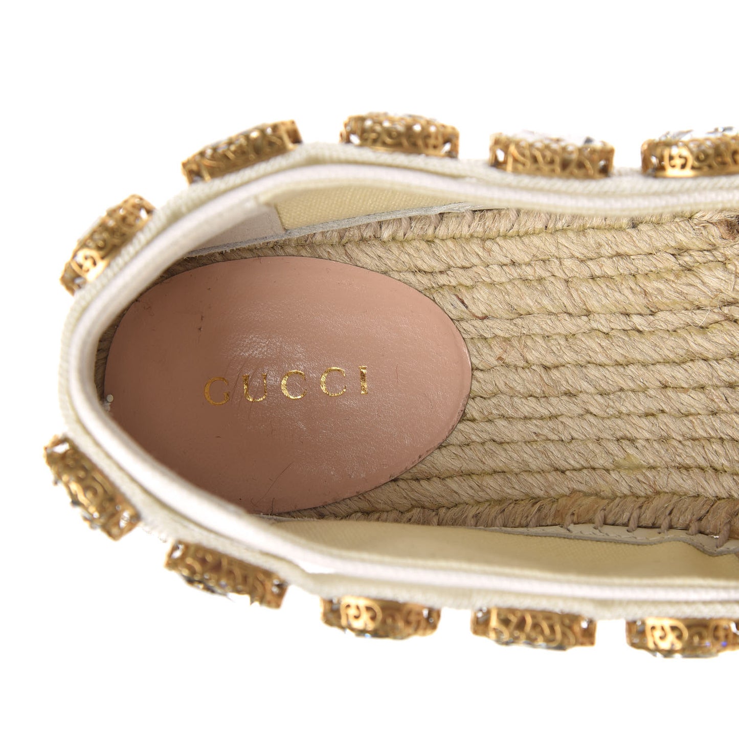 Canvas Crystal Embellished Platform Espadrilles 38 Great White