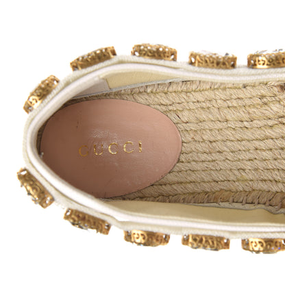 Gucci Canvas Crystal Embellished Platform Espadrilles 38 Great White 6 of 9
