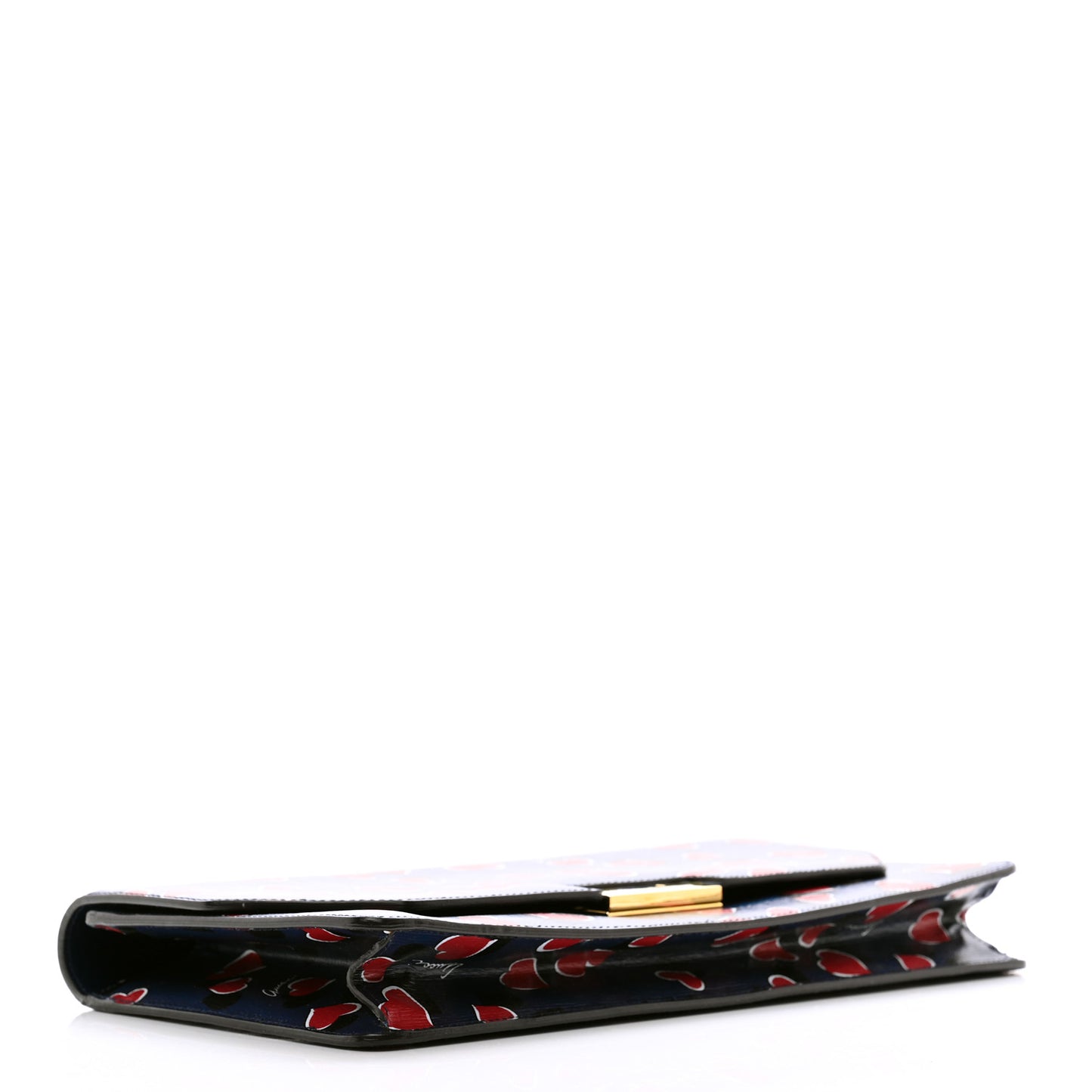 Textured Calfskin Heartbeat Print Clutch Blue