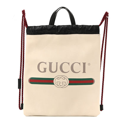 Gucci Calfskin Logo Drawstring Backpack Mystic White 1 of 12