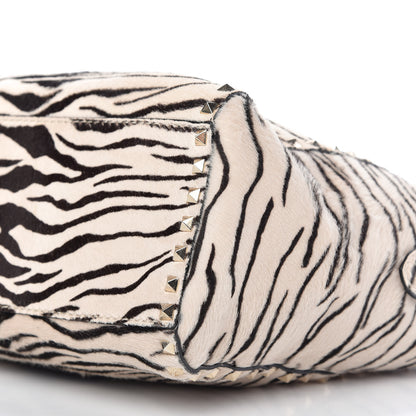Valentino Garavani Pony Hair Zebra Rockstud Double Handle Tote Black Ivory 7 of 15