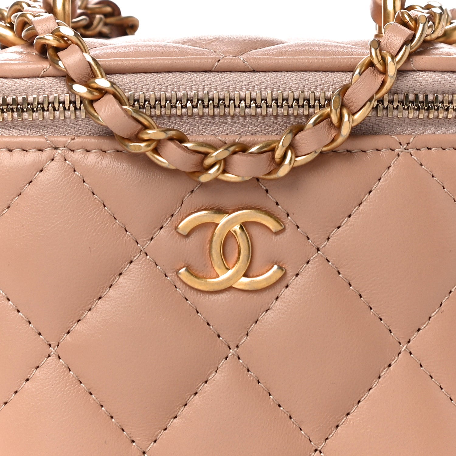 Chanel Lambskin Quilted Top Handle Mini Vanity Case With Chain Beige 8 of 11
