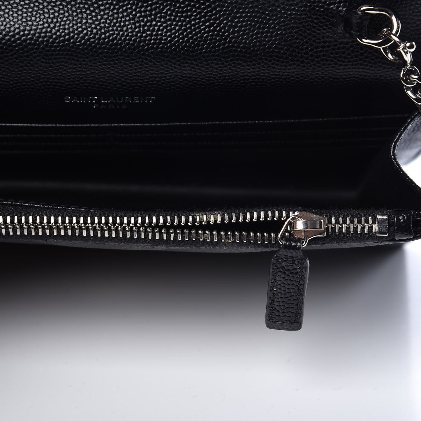 Grain De Poudre Matelasse Chevron Monogram Envelope Chain Wallet Black