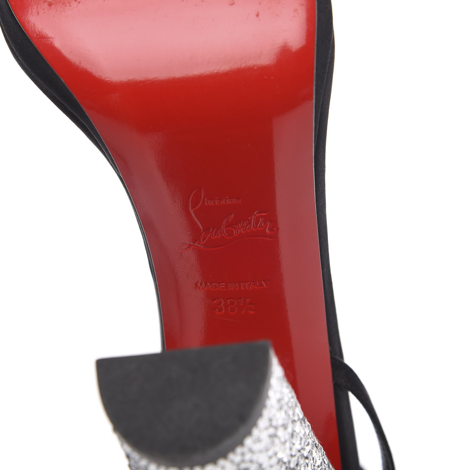 Christian Louboutin Crepe Satin Strass Au Palace 120 Sandals 38.5 Black 7 of 9