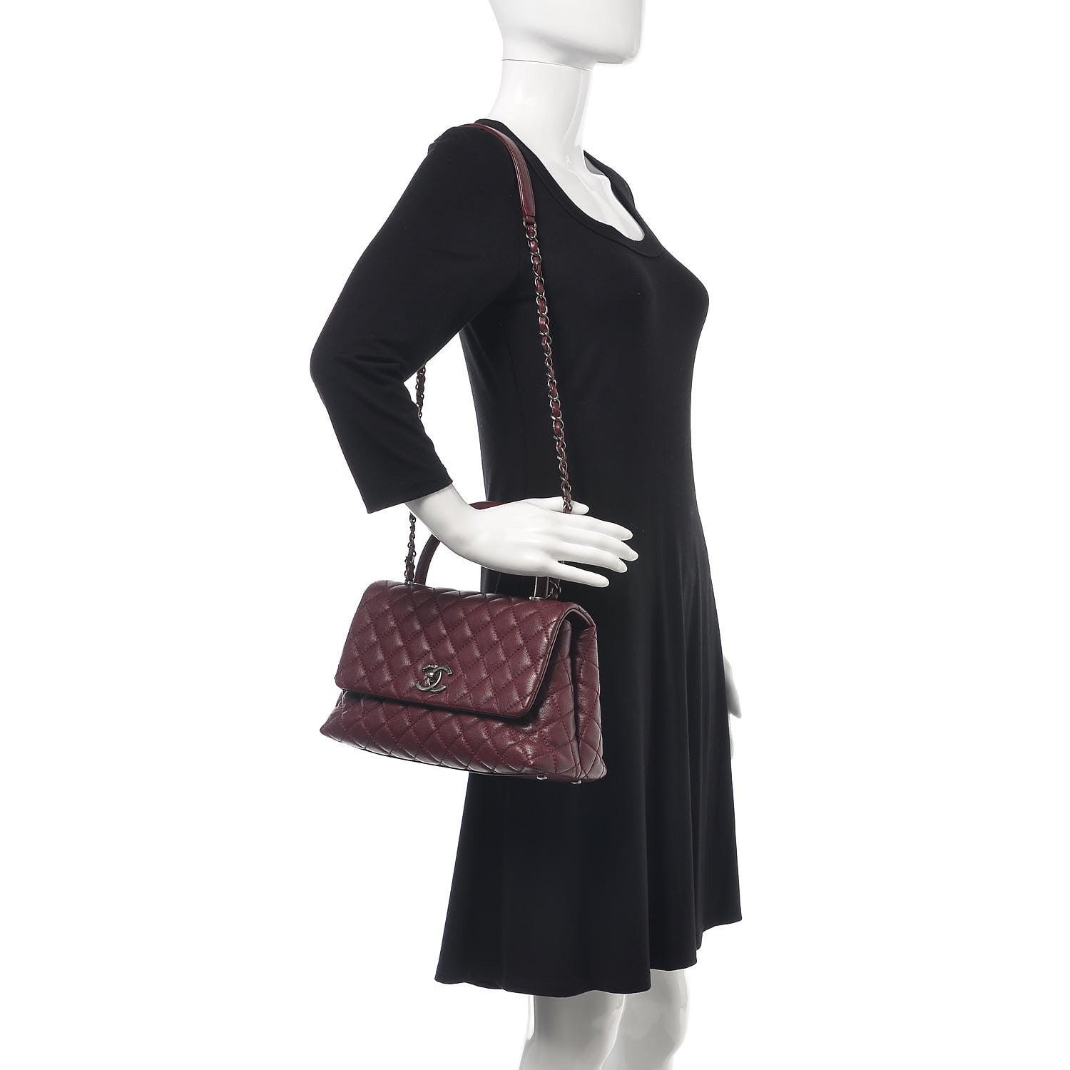 Chanel Caviar Quilted Small Coco Handle Flap Burgundy 2 of 8