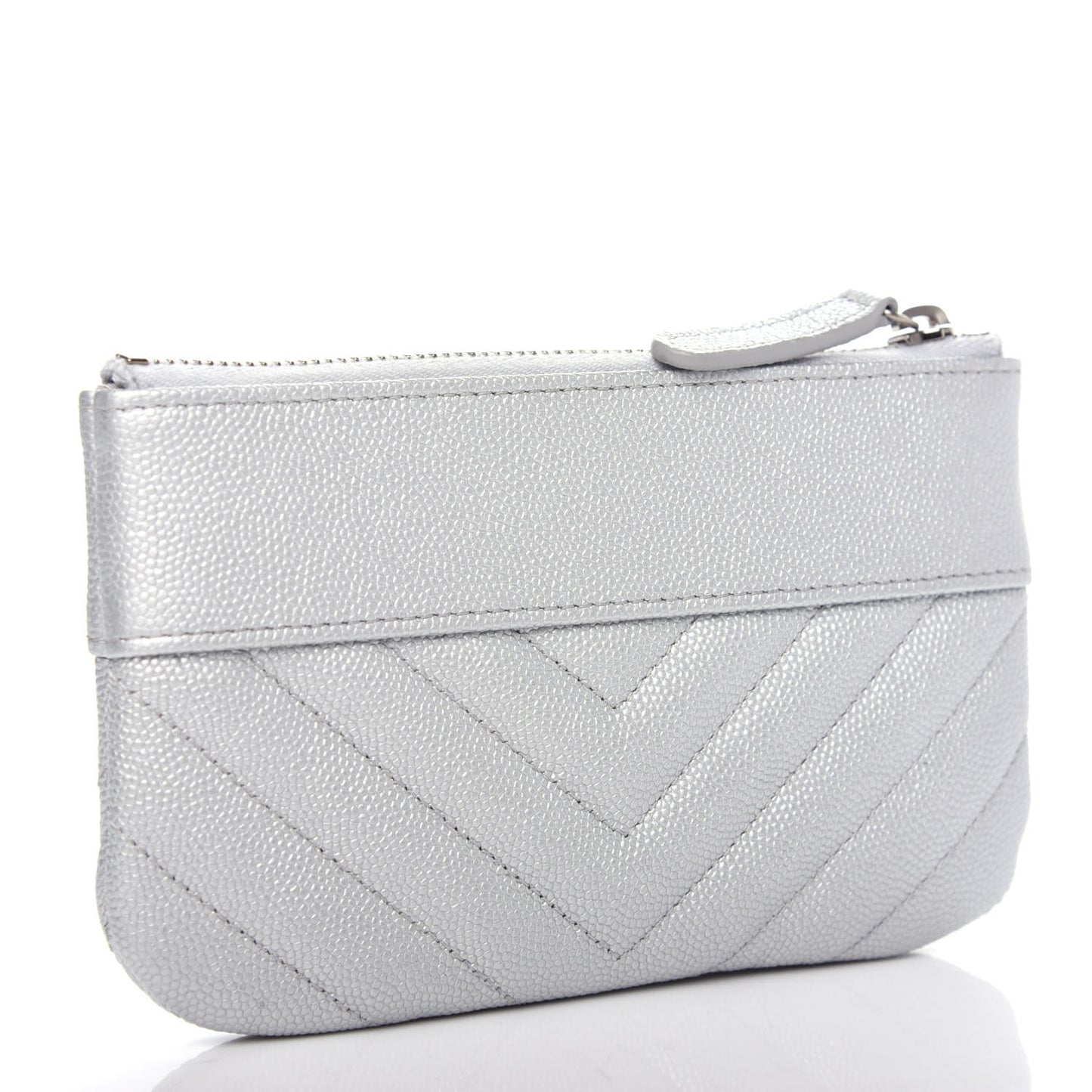 Metallic Caviar Chevron Quilted Small Vintage Mademoiselle Cosmetic Case Silver