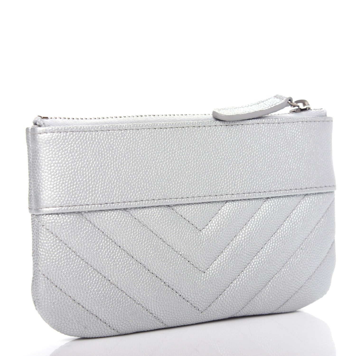 Chanel Metallic Caviar Chevron Quilted Small Vintage Mademoiselle Cosmetic Case Silver 3 of 8