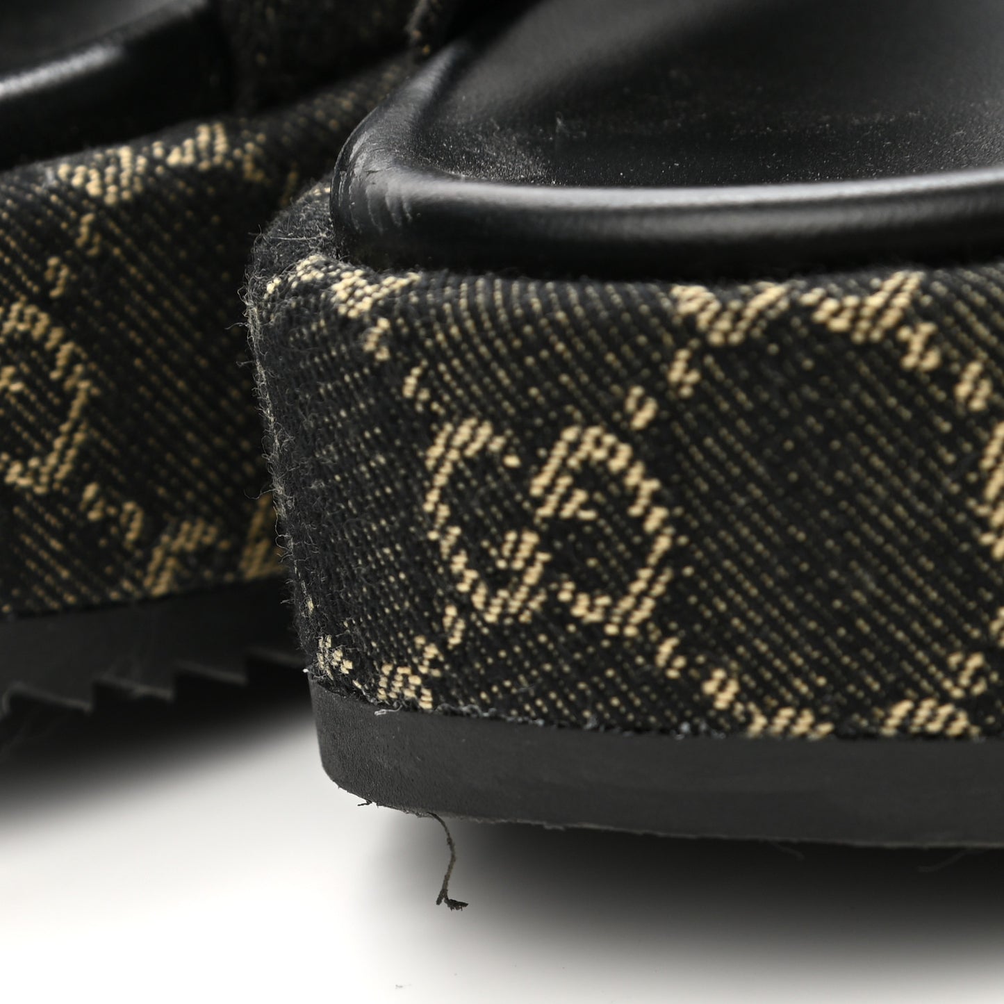 Jacquard Black Denim GG Monogram Angelina Platform 55mm Slide Sandals 38 Black Ivory