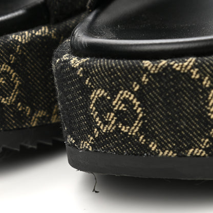 Gucci Jacquard Black Denim GG Monogram Angelina Platform 55mm Slide Sandals 38 Black Ivory 10 of 12