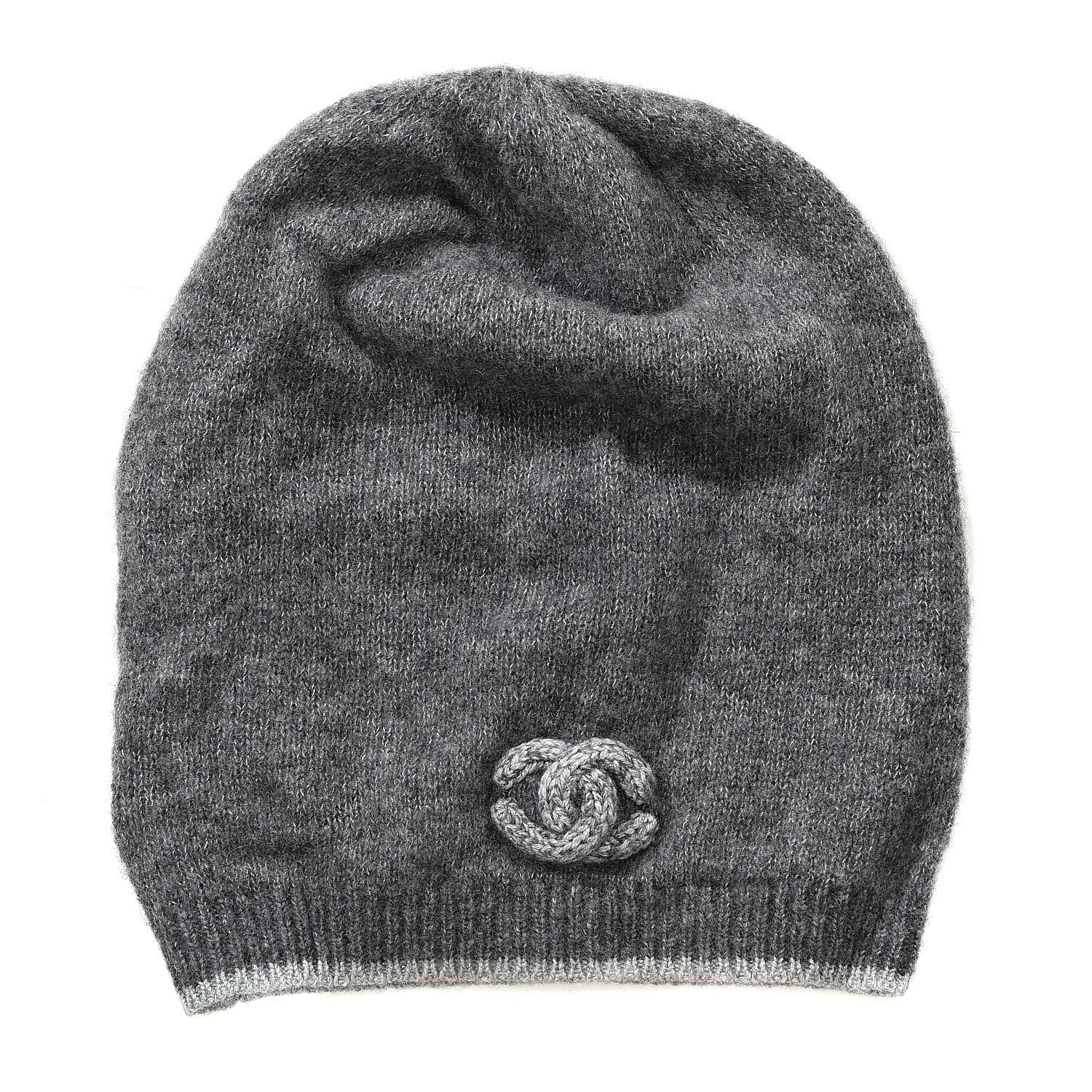 Chanel Cashmere Blend CC Beanie Hat Grey 1 of 4