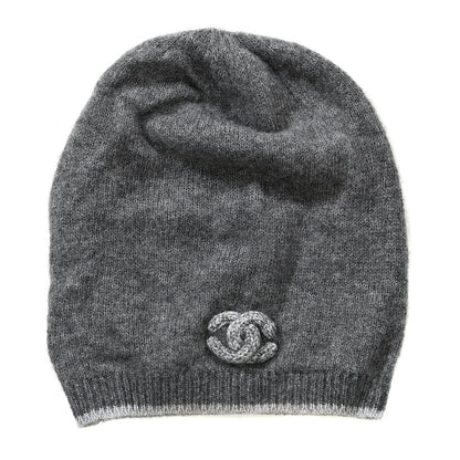 Chanel Cashmere Blend CC Beanie Hat Grey 1 of 4