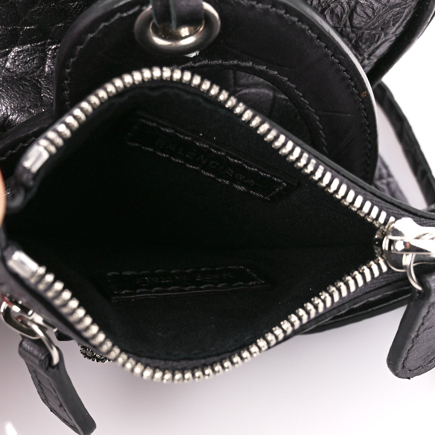 Balenciaga Metallic Calfskin Crocodile Embossed Crystal Small Le Cagole Shoulder Bag Gunmetal 9 of 14