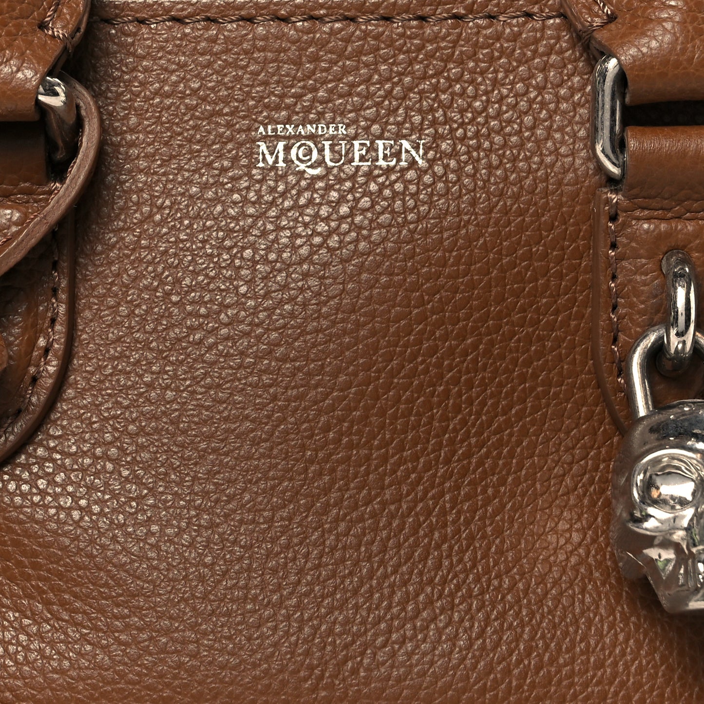 Pebbled Calfskin Mini Skull Padlock Zip Around Tote Brown