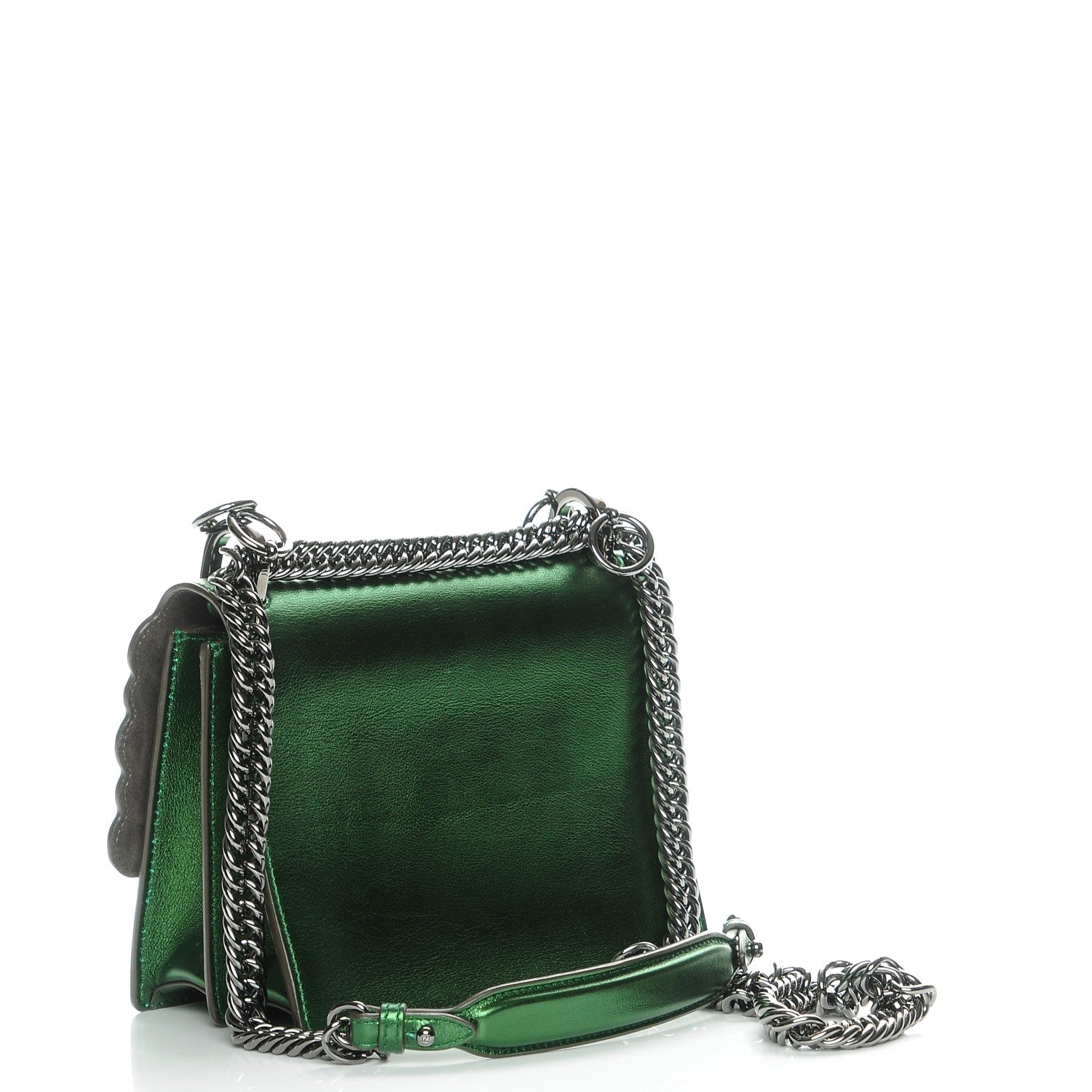 Fendi Vitello Catalan Mirror Scalloped Multi Studded Small Kan I Shoulder Bag Green 3 of 7