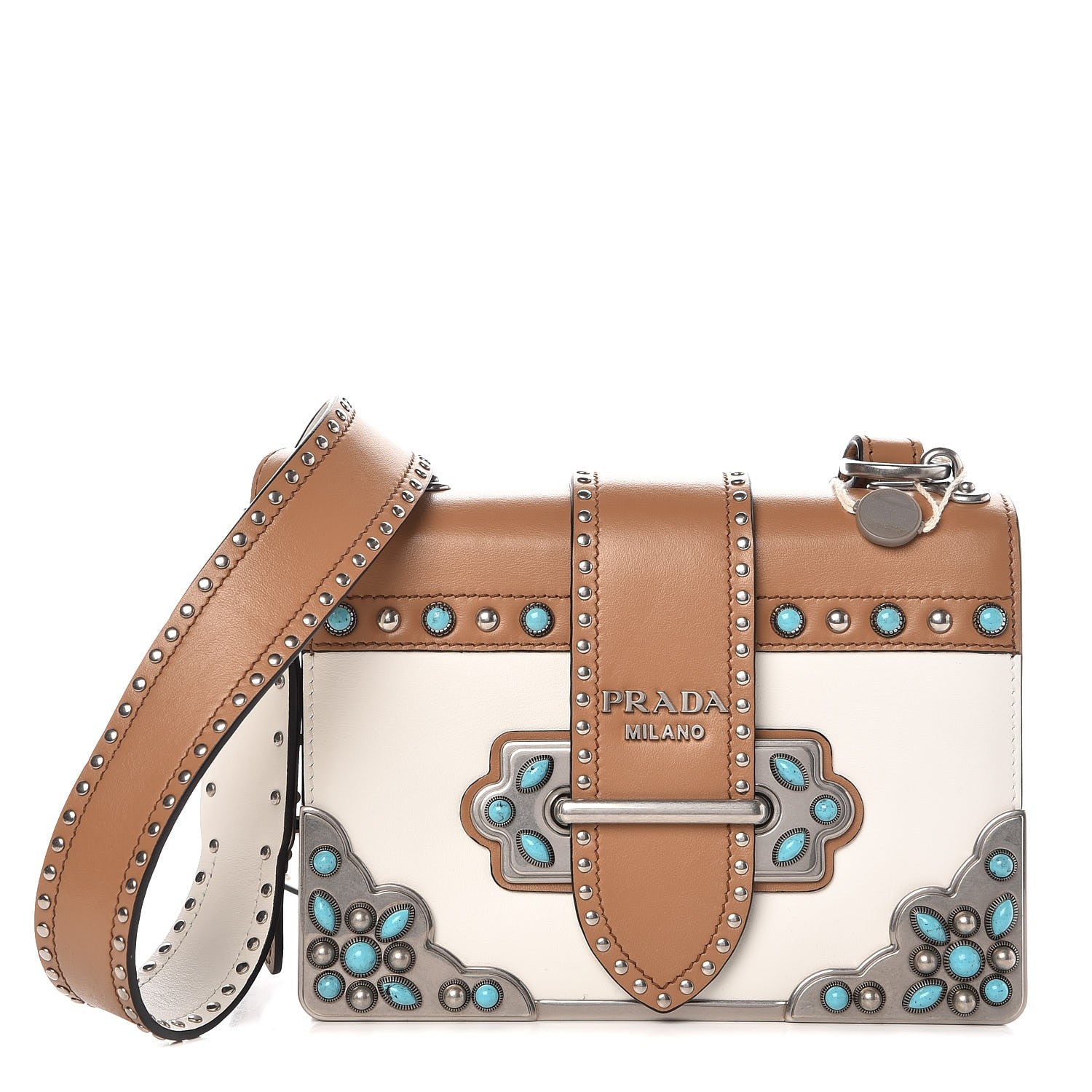 Prada City Calf Studded Folk Cahier Bag White Caramel 1 of 8