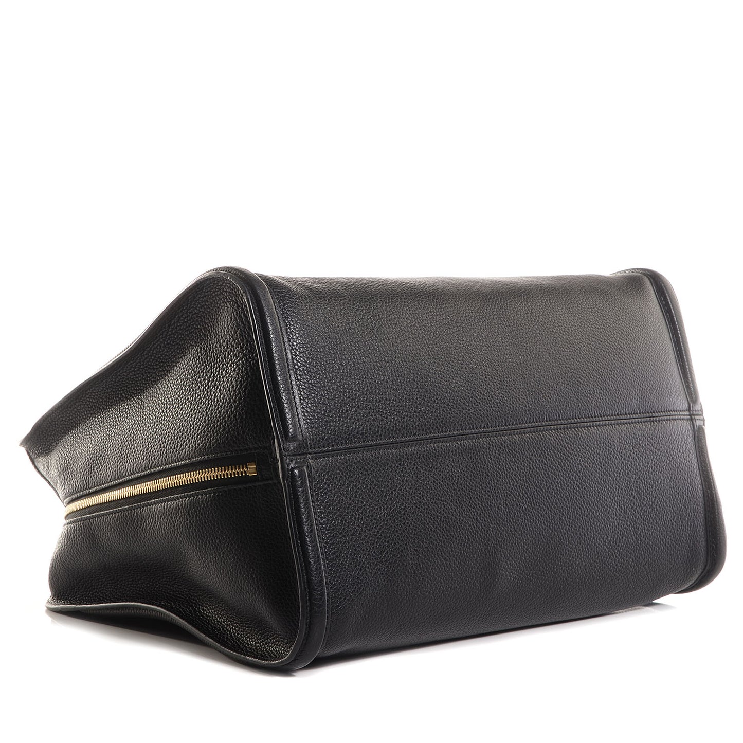 Pebbled Calfskin Skull Padlock Zip Around Tote Black
